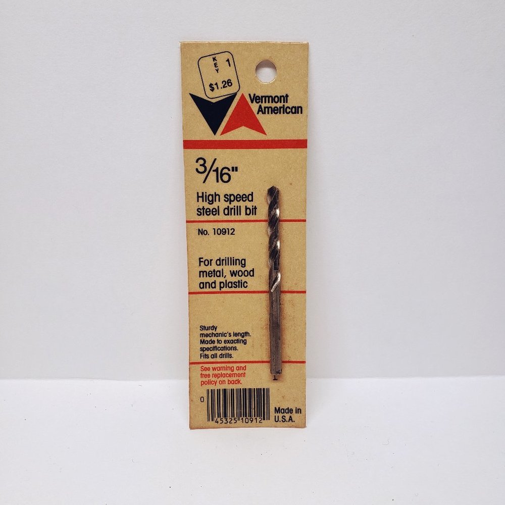 Vintage Vermont American 3/16" HSS Drill Bit #10912 New Old Stock USA Made